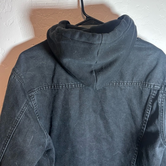 Fox Riders Denim Jean Mx Motorcycle Biker Black Hood Trucker Jacket Size Small - Picture 8 of 14